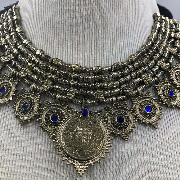 Afghan Vintage Multilayers Choker Necklace, Gift For Her, Vintage Coins Jewelry - Picture 5 of 12